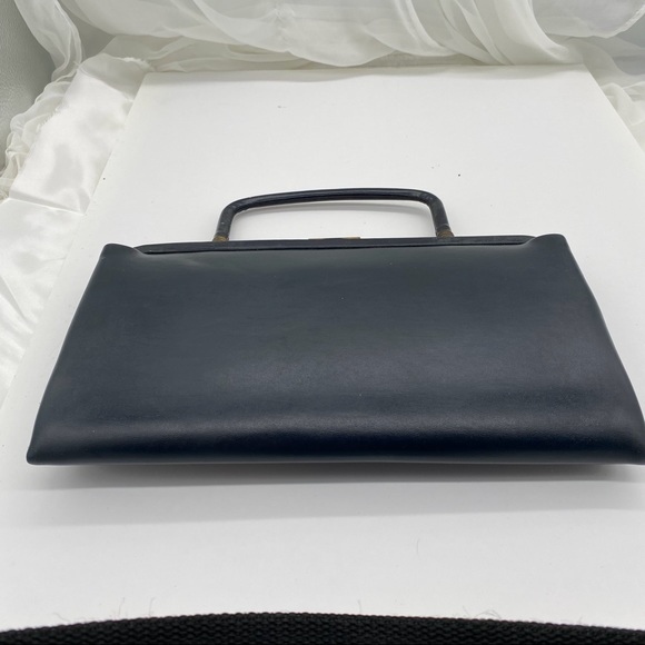 Vintage Garay Handbag Foldable Handle 2 Extra Pockets Inside Black Leather - Picture 1 of 7